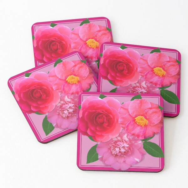 Item preview, Pink Camellia flower scarf and borders designed and sold by SueKnox.