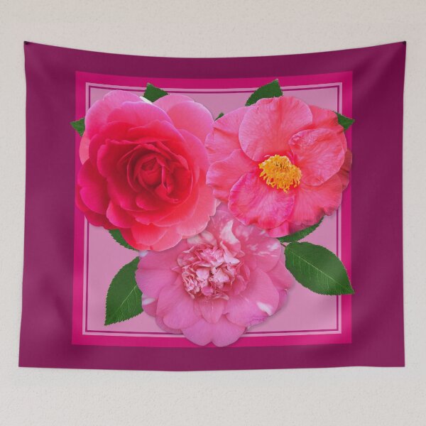 Item preview, Pink Camellia flower scarf and borders designed and sold by SueKnox.