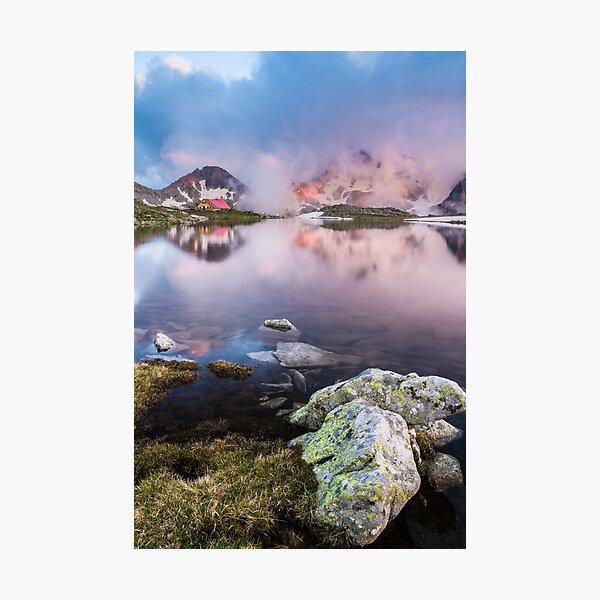 Item preview, Hut in high mountain at sunset designed and sold by jordanrusev.