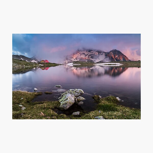 Item preview, Hut in high mountain at sunset designed and sold by jordanrusev.