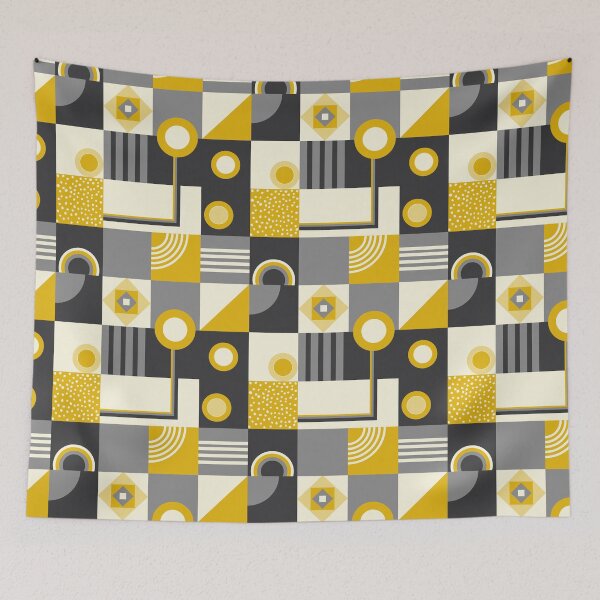 Item preview, Geometric Grey Yellow and Black Retro Pattern designed and sold by Dizzywonders.
