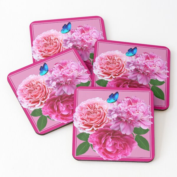 Item preview, Pink peony with butterfly flower and with a pink border designed and sold by SueKnox.