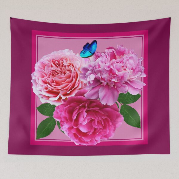 Item preview, Pink peony with butterfly flower and with a pink border designed and sold by SueKnox.