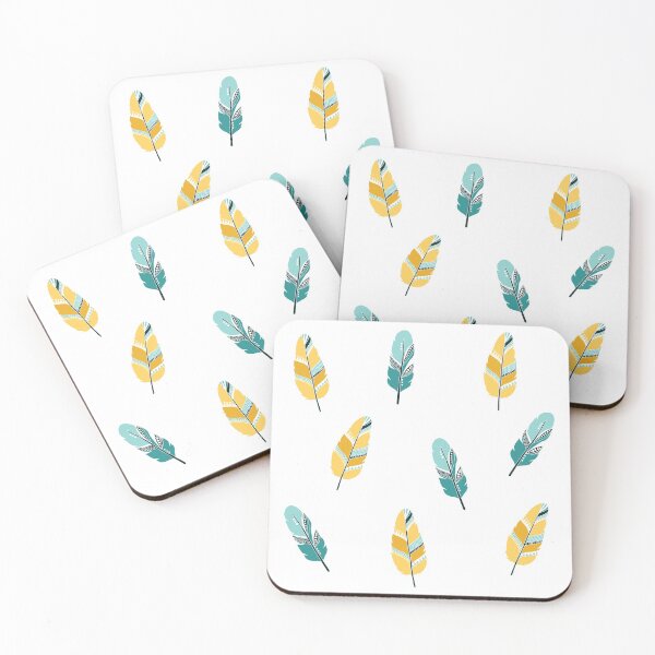 Item preview, Patrón de plumas retro, Doodle étnico amarillo y azul, diseño tribal designed and sold by BONBcreative.