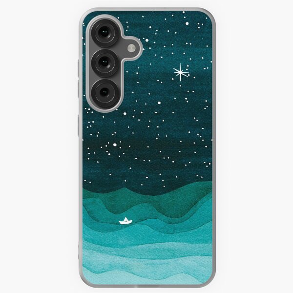 Item preview, Starry Ocean, teal sailboat watercolor sea waves night designed and sold by VApinx.