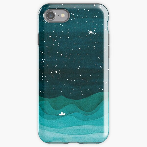 Item preview, Starry Ocean, teal sailboat watercolor sea waves night designed and sold by VApinx.