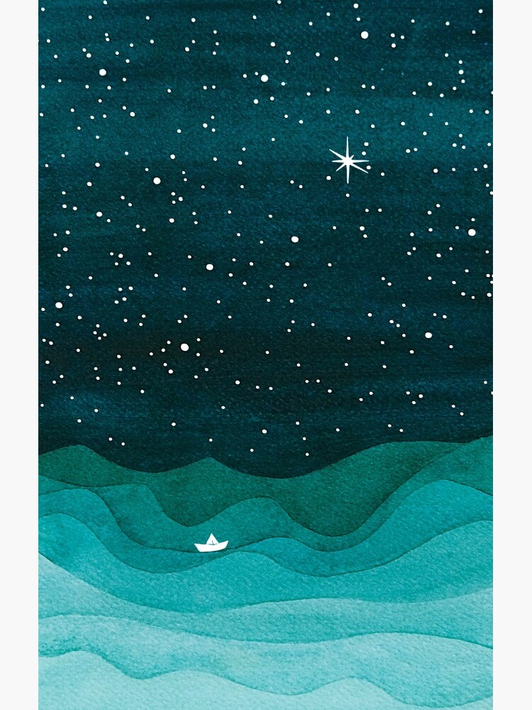Thumbnail 4 of 4, Samsung Galaxy Phone Case, Starry Ocean, teal sailboat watercolor sea waves night designed and sold by VApinx.
