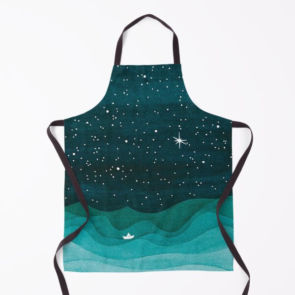Item preview, Starry Ocean, teal sailboat watercolor sea waves night designed and sold by VApinx.