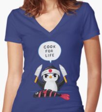Penguin Chef Women's Fitted V-Neck T-Shirt