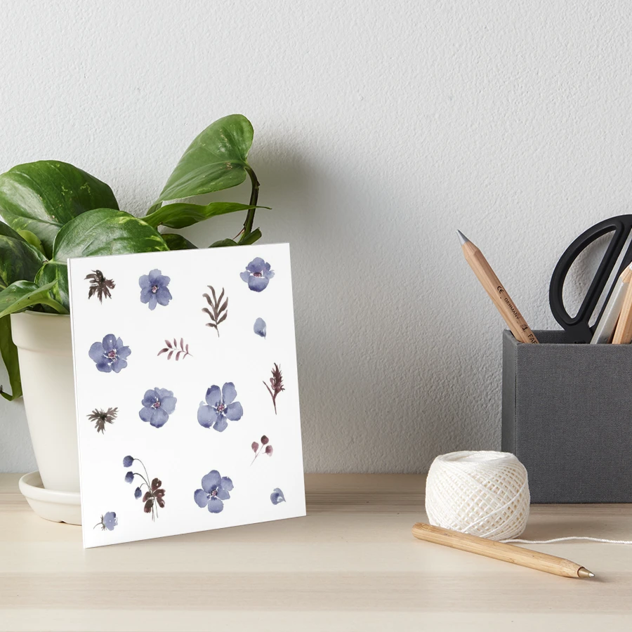 Little Soft Blue Flowers - Stickers Art Board Print for Sale by Pavnud