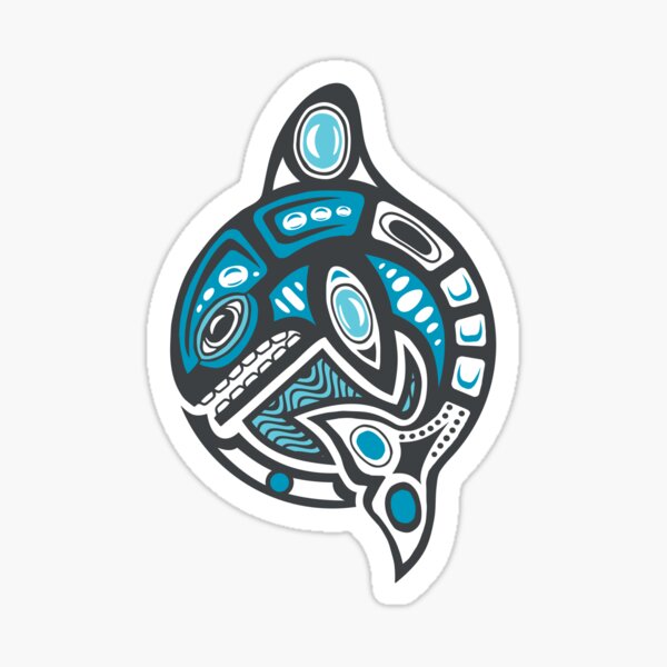 Orca Shamanic Animal Emblem - Grey Blue Sticker