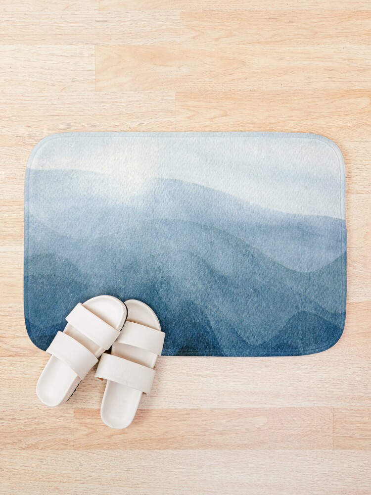 Alternate view of Blue Sunrise in the mountains, dawn, abstract watercolor Bath Mat