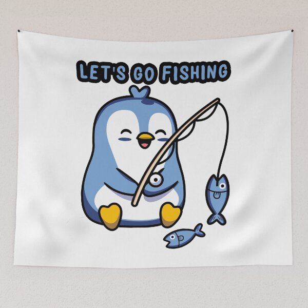 Item preview, kids blue penguin animal cute little fish fishing let's go designed and sold by MeryemSpace.