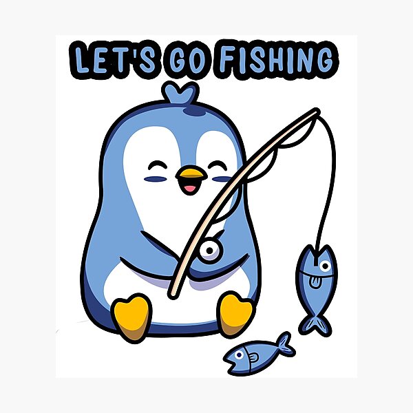 Item preview, kids blue penguin animal cute little fish fishing let's go designed and sold by MeryemSpace.