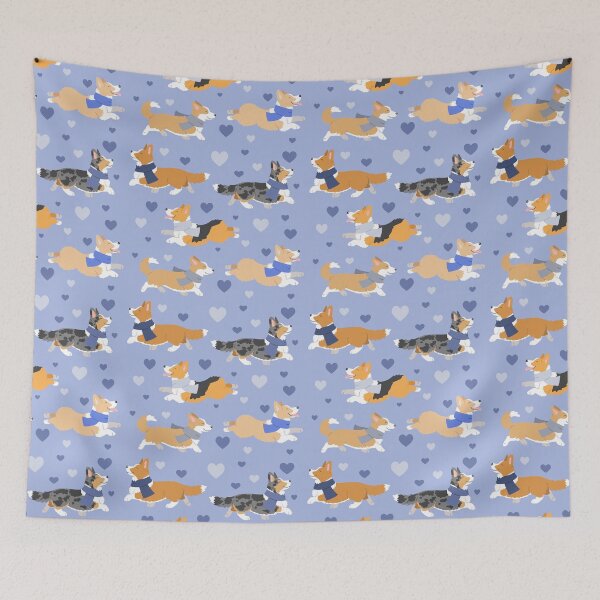 Item preview, Corgis in blue designed and sold by animalartbyjess.