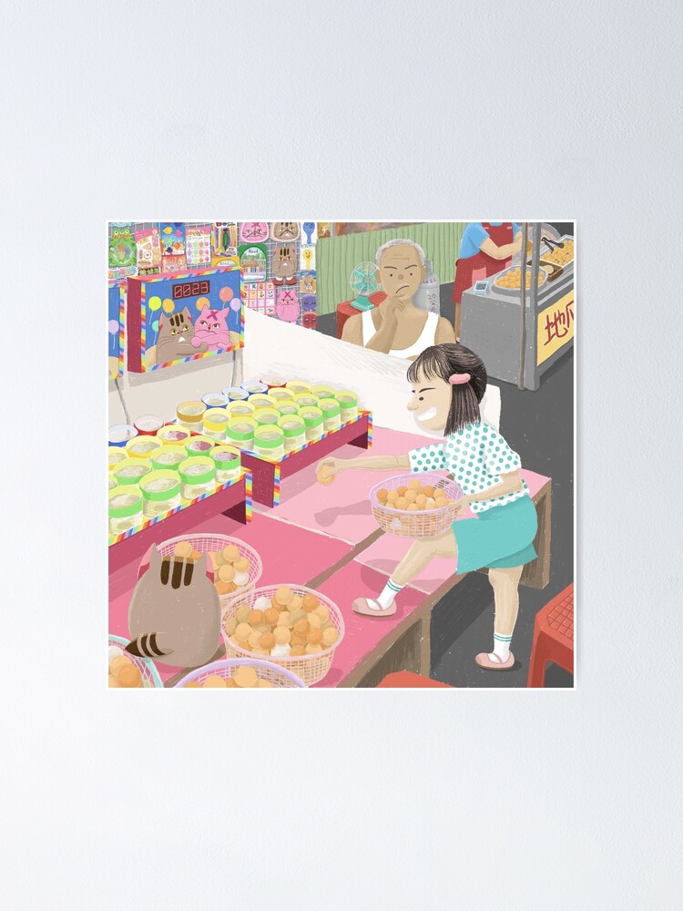 "The game of throwing table tennis in Taiwan's night market" Poster by