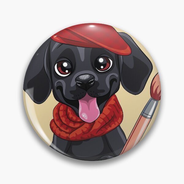 Item preview, Cute Black Dog with a Red Hat and Scarfe and Artistic Brush  designed and sold by Doggymad.