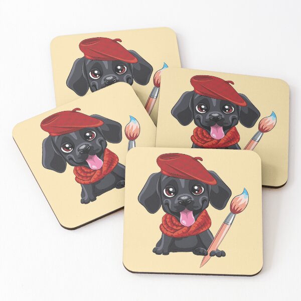 Item preview, Cute Black Dog with a Red Hat and Scarfe and Artistic Brush  designed and sold by Doggymad.