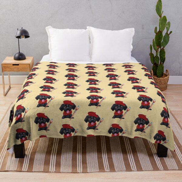 Item preview, Cute Black Dog with a Red Hat and Scarfe and Artistic Brush  designed and sold by Doggymad.