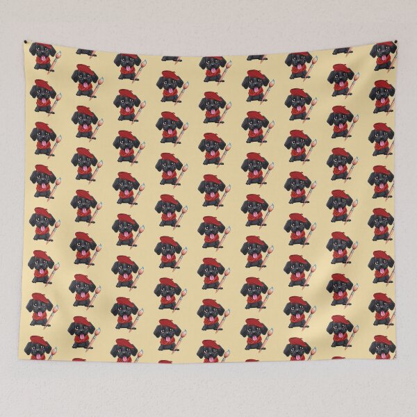 Item preview, Cute Black Dog with a Red Hat and Scarfe and Artistic Brush  designed and sold by Doggymad.