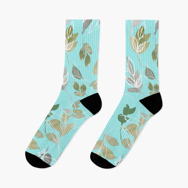 Item preview, teal watercolor leaves pattern designed and sold by uniFashions.