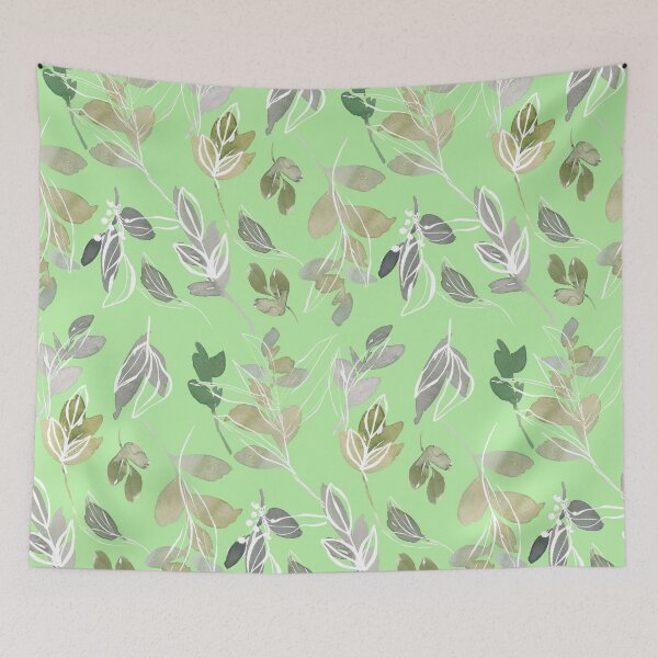 Item preview, mint watercolor leaves pattern designed and sold by uniFashions.