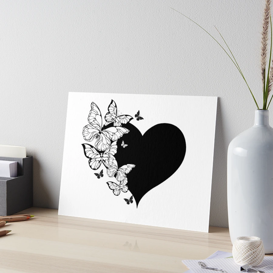 Black Heart with Contour Butterflies Graphic by Blackmoon9 · Creative  Fabrica