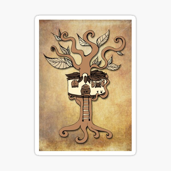 Tree house with cat Sticker