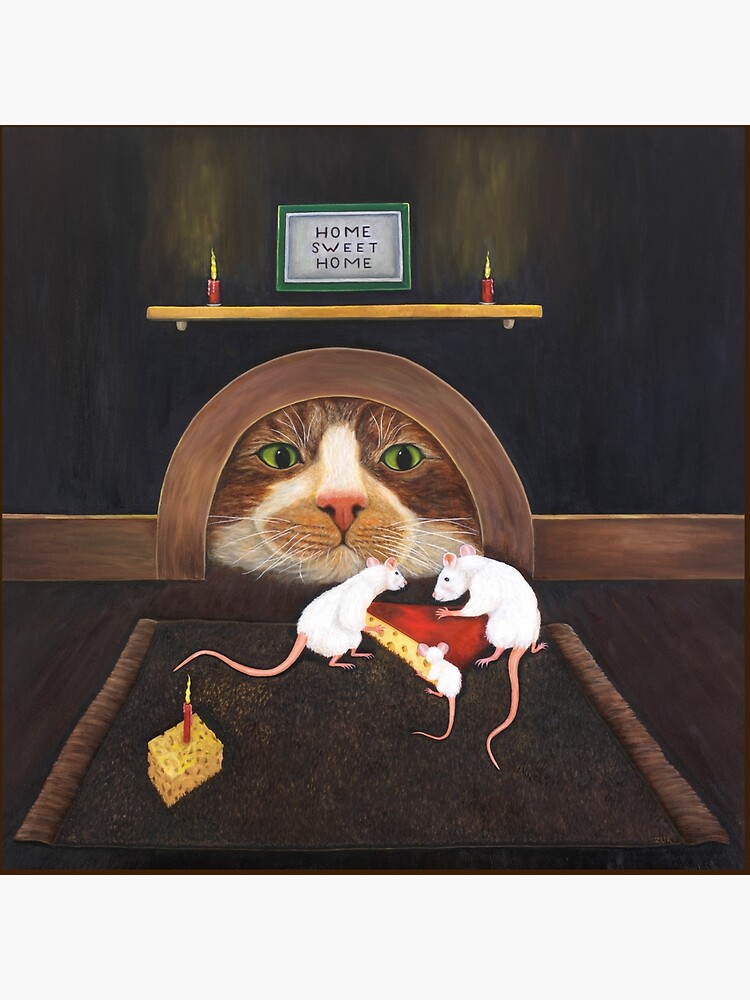 Mouse Cat Looking at Mice Family Through a Mouse Hole