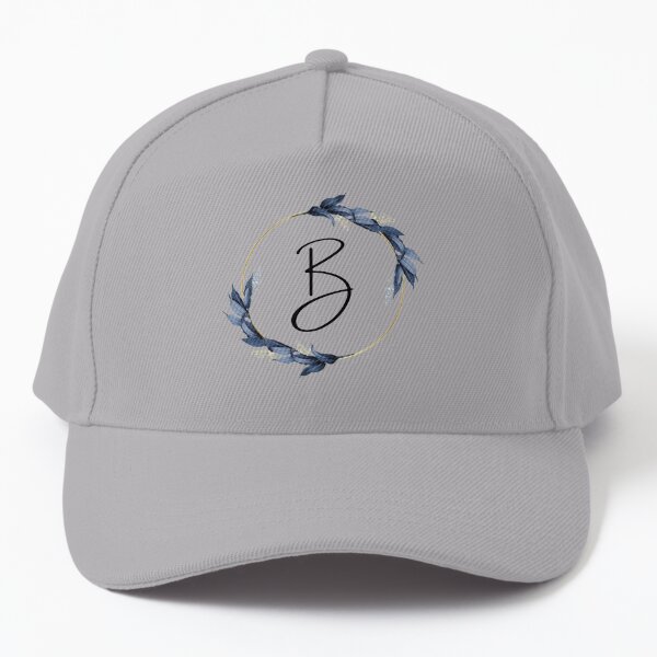 Black Fitted Hat with Blue Leaf