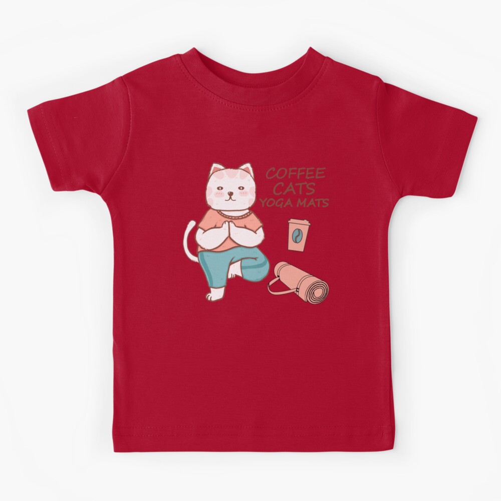 Cat Yoga Teacher - Coffee, Cats & Yoga Mats Kids T-Shirt for Sale