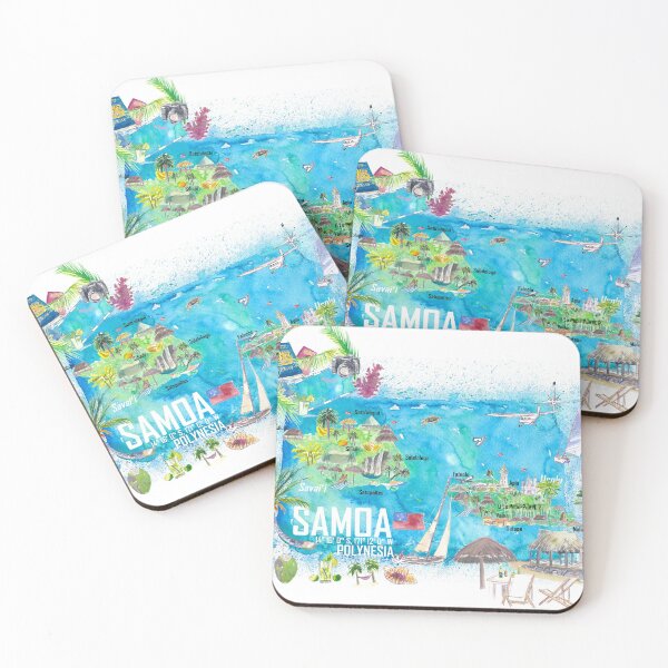 Item preview, Samoa Illustrated Island Travel Map with Roads and Highlights designed and sold by artshop77.