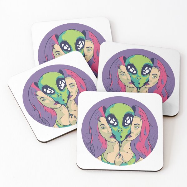 Item preview, Colorful vibrant portrait of an alien from outer space face in disguise as human girl designed and sold by TRIBExSPACE.