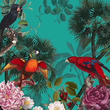 Artwork thumbnail, Exotic Birds Wildlife Exotic Plants Exotic Animals turquoise by Caravanstudio