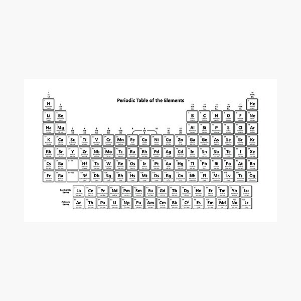 "Black And White Periodic Table With 118 Elements" Photographic Print ...