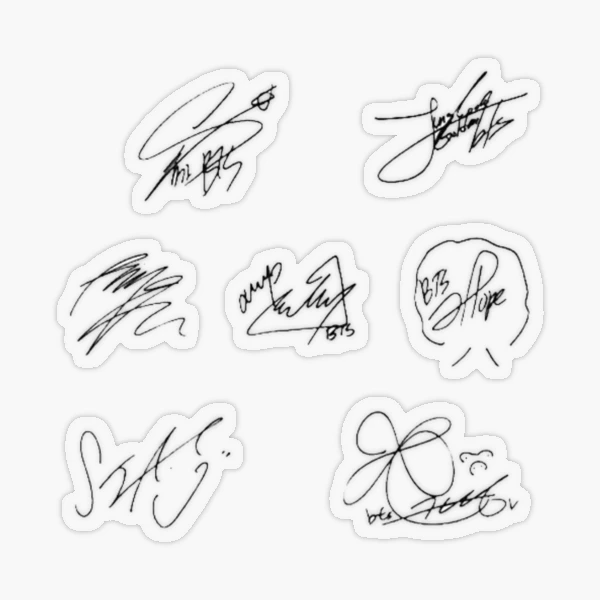 BTS Signatures  Sticker for Sale by potatosaladd