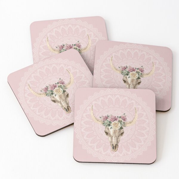 Item preview, Cow Skull and floral roses crown, watercolor style and mandala decorations, boho, bull skull designed and sold by Collagedream.
