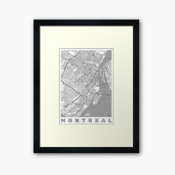 Montreal Map Line Framed Art Print