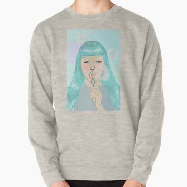 Blue Girl Blowing Bubbles Pullover Sweatshirt