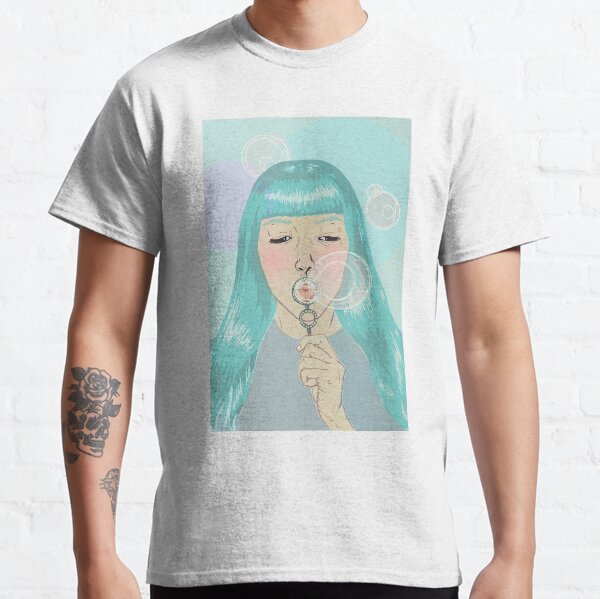 Blue Girl Blowing Bubbles Classic T-Shirt