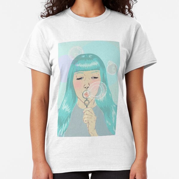 Blue Girl Blowing Bubbles Classic T-Shirt