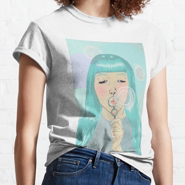 Blue Girl Blowing Bubbles Classic T-Shirt