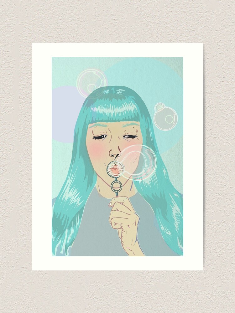 Alternate view of Blue Girl Blowing Bubbles Art Print