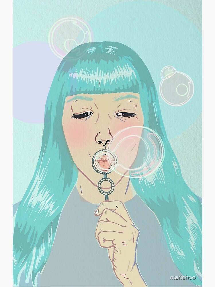 Blue Girl Blowing Bubbles by marichoo
