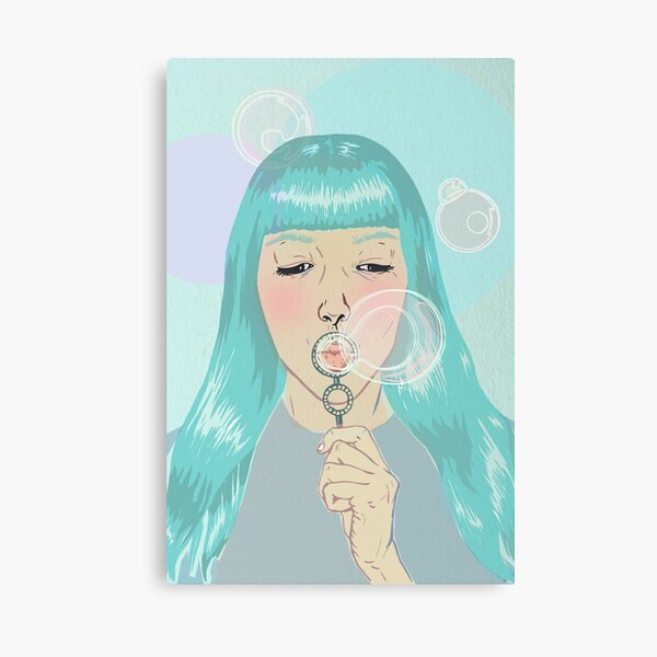 Blue Girl Blowing Bubbles Canvas Print