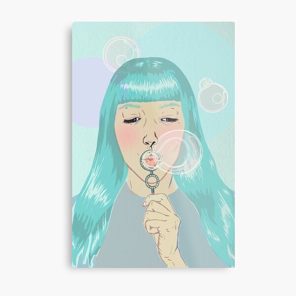 Blue Girl Blowing Bubbles Metal Print