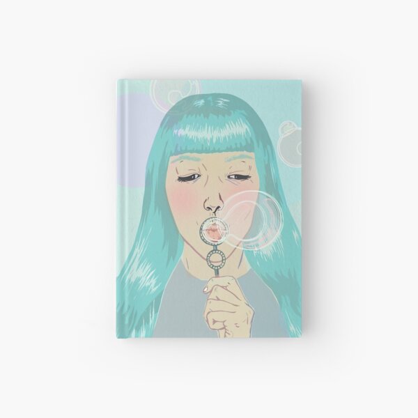 Blue Girl Blowing Bubbles Hardcover Journal