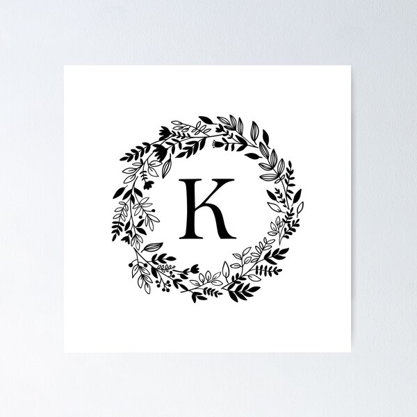 Item preview, Letter K with Floral Wreath - Initial K - Monogram Art designed and sold by thelustrous.