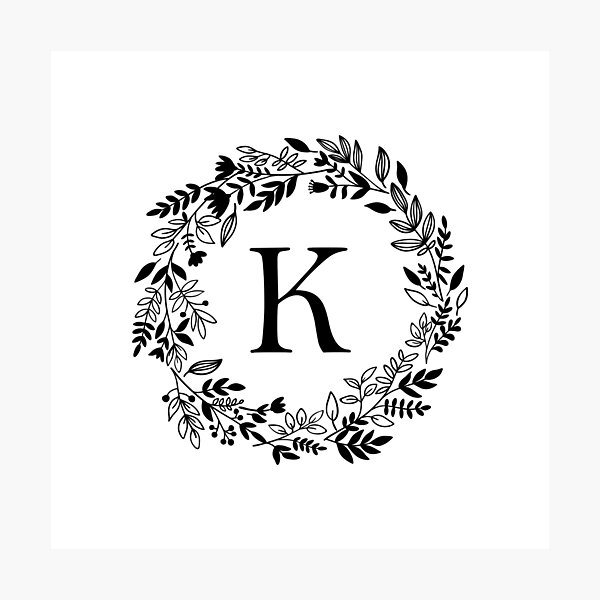 Item preview, Letter K with Floral Wreath - Initial K - Monogram Art designed and sold by thelustrous.