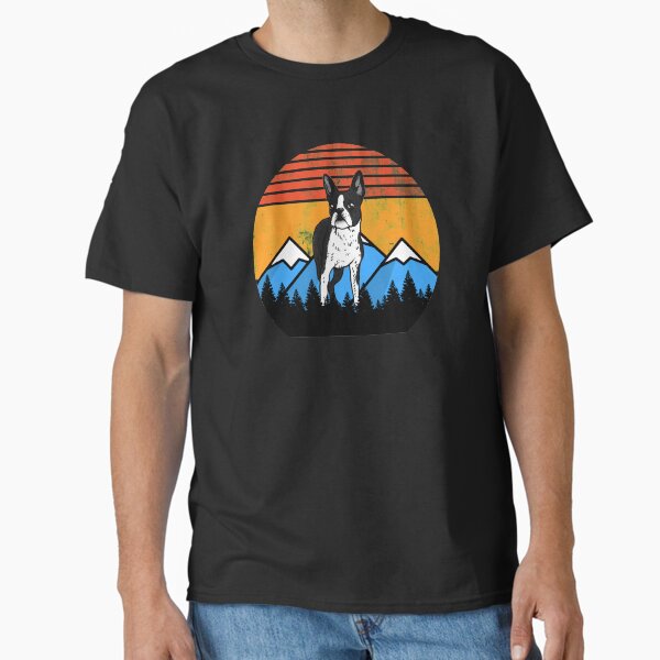 Item preview, Vintage Sunset Mountains and Forest Boston Terrier Retro Dog Distressed Gift designed and sold by Guarddogdrive.